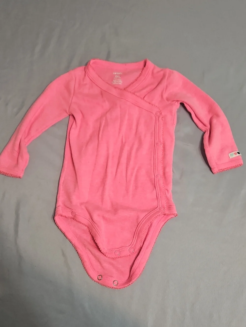 Carter's Bright Pink Long-Sleeve Kimono One-Piece Bodysuit